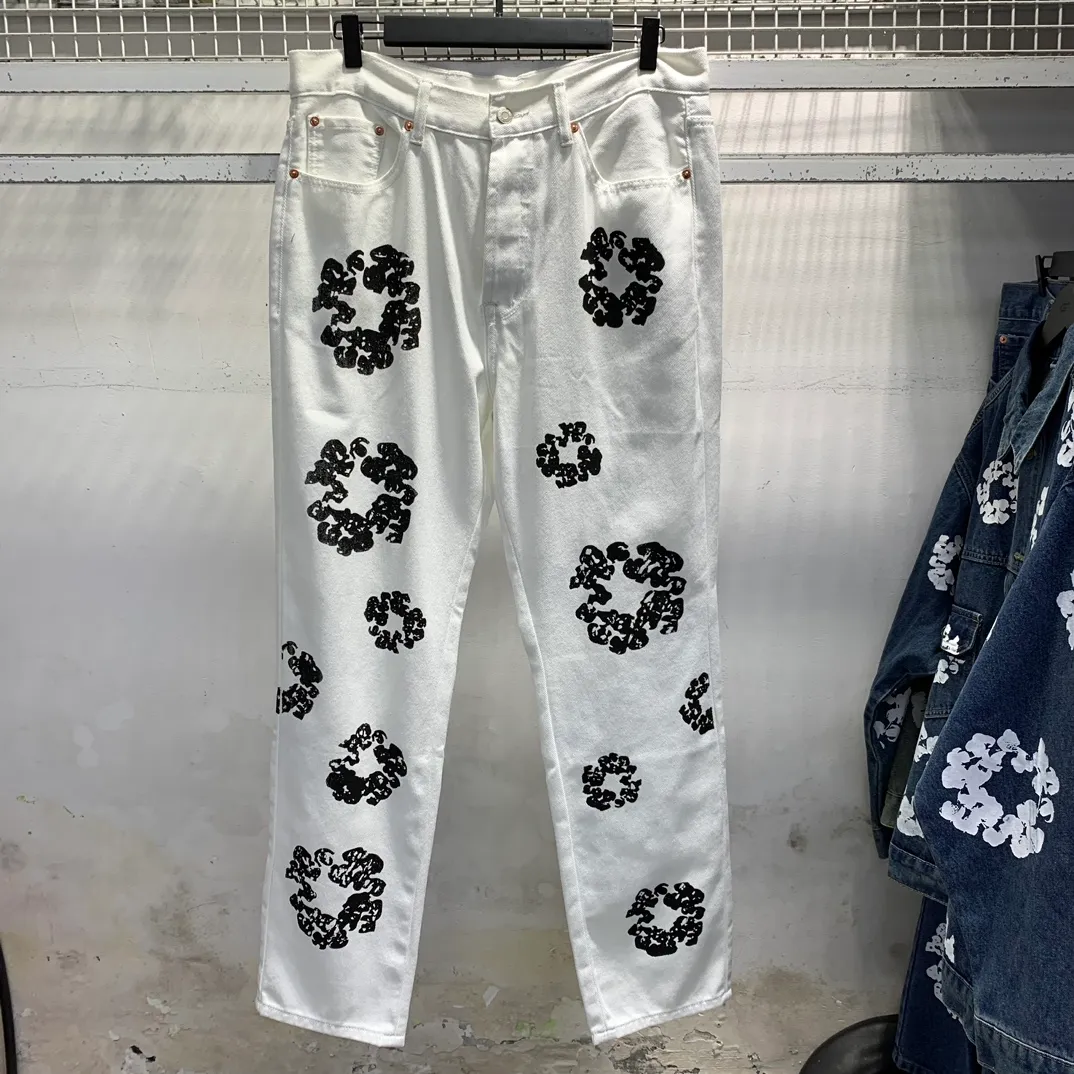 D107# P200 Denim Tears Kapok printed denim high-quality jeans trousers. The official website has the most complete version and color matching, 6 colors! ! !  color: dark blue, light blue, retro blue, denim blue, black, white size: 30 32 34 36